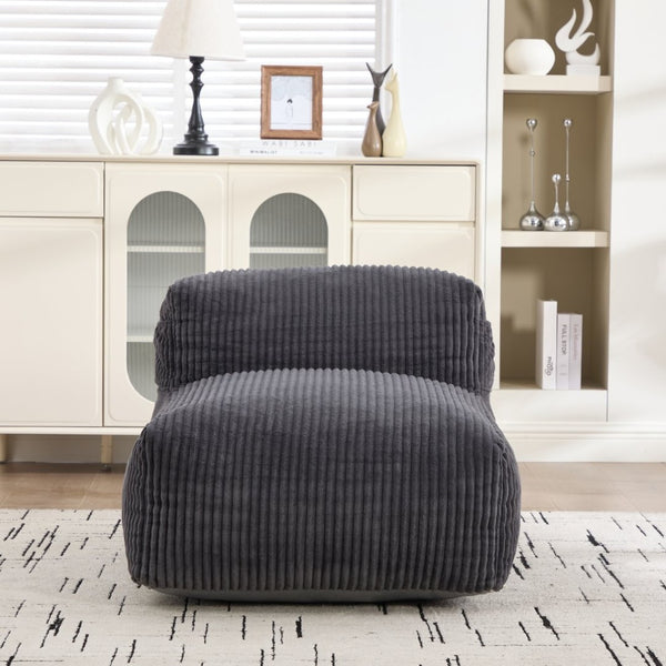 English Elm Big Corduroy Lounger Bean Bag with Ottoman Memory Foam Fill for Living Room Dark Gray W395P435355