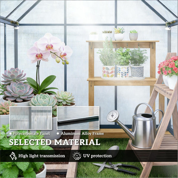 English Elm Walk-in Aluminum Greenhouse with Polycarbonate Panels and Dual Roof Vents for Year-round Growth T3971P455072