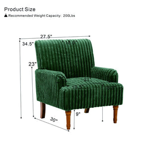 English Elm Modern Wide Wale Corduroy Accent Chair Solid Wood Legs Upholstered Living Room Seat Army Green W5568P445693