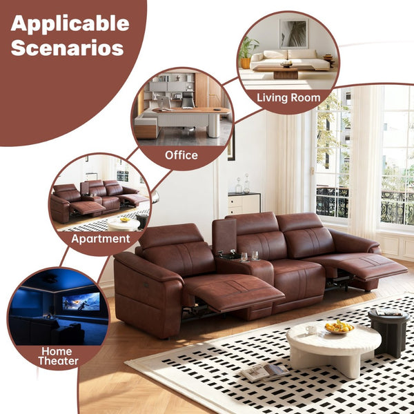 English Elm Power Reclining Sectional Sofa Faux Leather 3 Seat with Usb Ports and Storage W3795S00011