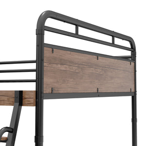 English Elm Full Size Metal Loft Bed with Desk, LED Light & Charging Station, MDF Panels, Safe Rounded Edges W2580P286695