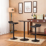 English Elm Belham Black Round Top Adjustable Height Bar Table and 2 Swivel Black Bonded Leather Adjustable Bar Stool Bar Sets