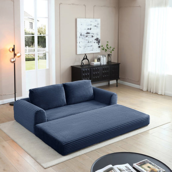 English Elm 2-in-1 Corduroy Futon Sofa Sleeper Modular Floor Couch for Studio and Guest Living Spaces Blue W1117S00375