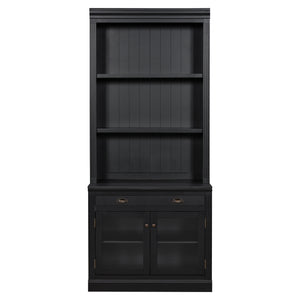 English Elm 83.4"Tall Modern Bookshelf With Led Lighting, Glass Doors & Drawer For Stylish Storage And Display N751S280595B