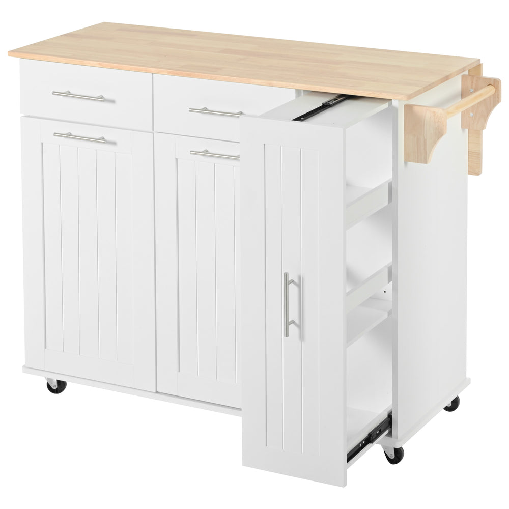 English Elm K&K Kitchen Island with Drop Leaf, Rolling Storage Cart with 3-Tier Pull-Out Organizer, Durable Wood Countertop White WF531421AAW