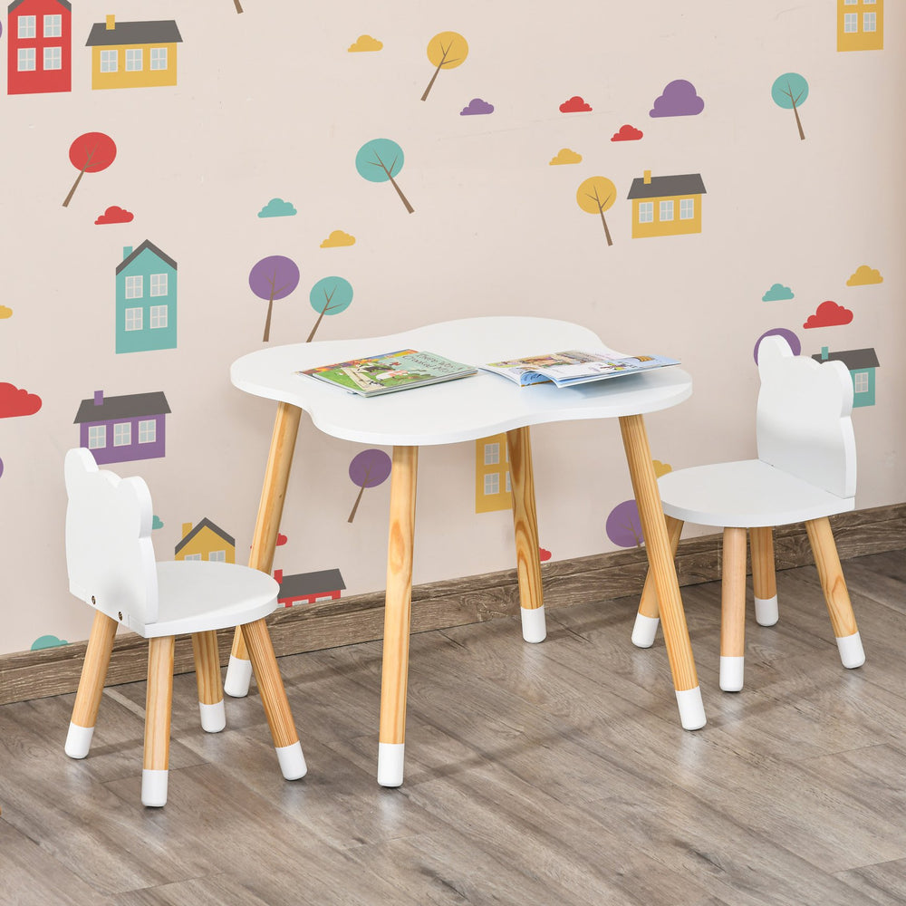 English Elm Qaba Wooden Kids Table and Chair Set for Toddlers 1-4, Bear-Back High Chairs, Durable MDF White W2225P217329