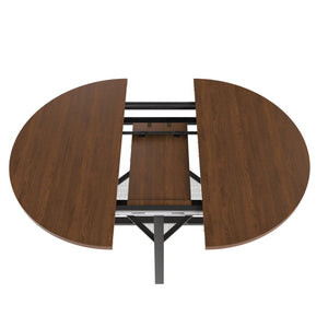 English Elm 47 Inch Extendable Round Dining Table Walnut Finish Seats 8 with Wire Grid Shelf W2700P385520