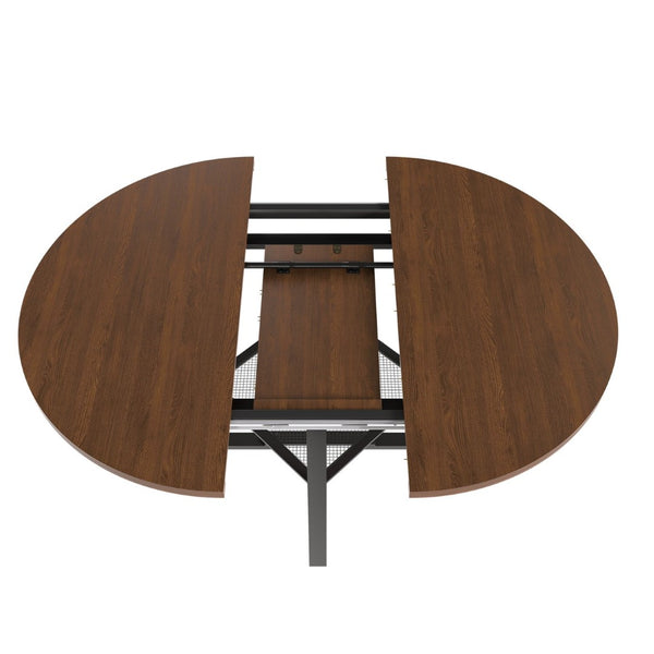 English Elm 47 Inch Extendable Round Dining Table Walnut Finish Seats 8 with Wire Grid Shelf W2700P385520