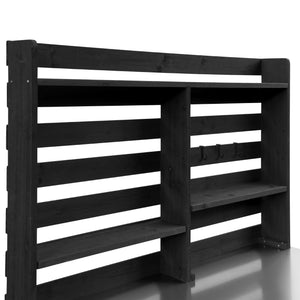 English Elm K&K 64.9" Outdoor Potting Bench with 1.2" Stainless Steel Top, Lockable Wheels, Hutch & Drawers Black N707P228274B