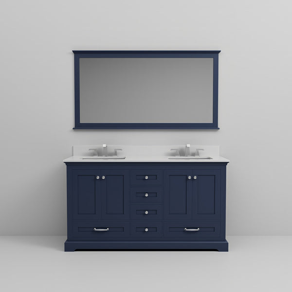 English Elm Navy Blue Double Bath Vanity Set With White Quartz Top, Faucet & 58" Mirror For Elegant Bathrooms B2731S00984