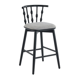 English Elm Christopher Knight Home® - Doria Sculptural Hourglass Back Barstool Set of 2 — Durable Rubberwood Frame, Plush Fabric Seat, Stylish Modern Appeal Black,Grey N775P299416B