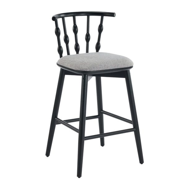 English Elm Christopher Knight Home® - Doria Sculptural Hourglass Back Barstool Set of 2 — Durable Rubberwood Frame, Plush Fabric Seat, Stylish Modern Appeal Black,Grey N775P299416B