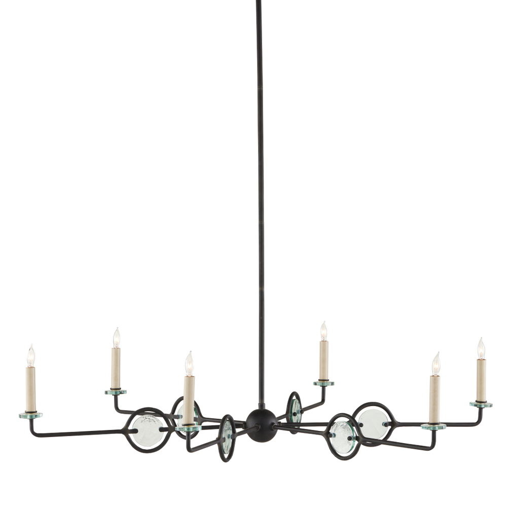 Privateer Modern Bronze Chandelier with Recycled Glass, Adjustable Height, Elegant Blacksmith Finish