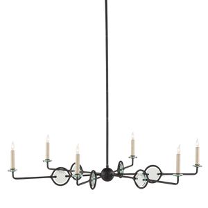 Privateer Modern Bronze Chandelier with Recycled Glass, Adjustable Height, Elegant Blacksmith Finish