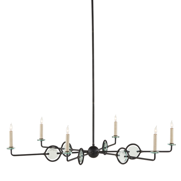 Privateer Modern Bronze Chandelier with Recycled Glass, Adjustable Height, Elegant Blacksmith Finish