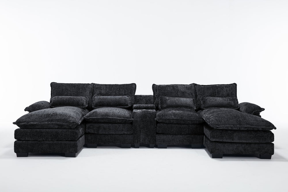 English Elm Modern U-Shaped Sectional Sofa With Console, Usb Ports & Cupholders – Luxurious 6-Seat Sleeper Couch W2100S00170