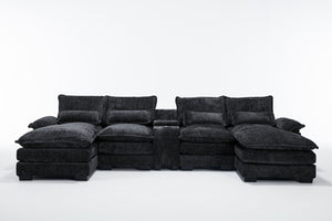 English Elm Modern U-Shaped Sectional Sofa With Console, Usb Ports & Cupholders – Luxurious 6-Seat Sleeper Couch W2100S00170