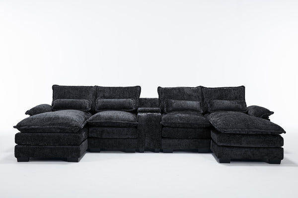 English Elm Modern U-Shaped Sectional Sofa With Console, Usb Ports & Cupholders – Luxurious 6-Seat Sleeper Couch W2100S00170