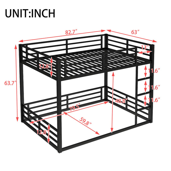 English Elm Metal Queen Over Queen Bunk Bed – Space-Saving Design For Teens & Adults, No Box Spring Needed, Black W1580S00140