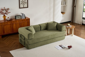 English Elm Convertible Sleeper Sofa Bed Corduroy 4-in-1 Folding Floor Couch with 35D Sponge Support and No-Assembly Green W3434P378558