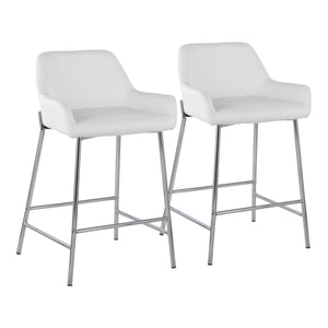 English Elm Daniella Contemporary Counter Stool Set Of 2 In White Faux Leather & Chrome - Stylish Comfort For Any Space B202S00052
