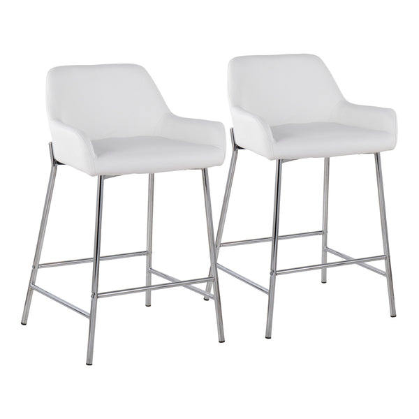 English Elm Daniella Contemporary Counter Stool Set Of 2 In White Faux Leather & Chrome - Stylish Comfort For Any Space B202S00052