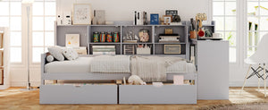 English Elm Full Size L-shaped Daybed with Built-in Desk Bookshelf and Storage for Small Spaces N733S351674E