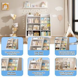 English Elm White Wooden Toy Storage Organizer Cabinet with 4-Tier Sling Bookcase for Kids Montessori Rooms W2876P233536