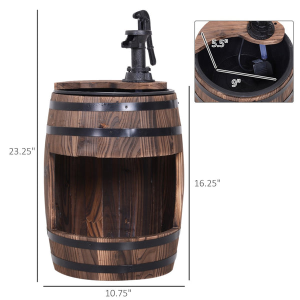 English Elm Outsunny Rustic Barrel Garden Fountain with Planter Fir Wood Steel Farmhouse Decor W2225P174537