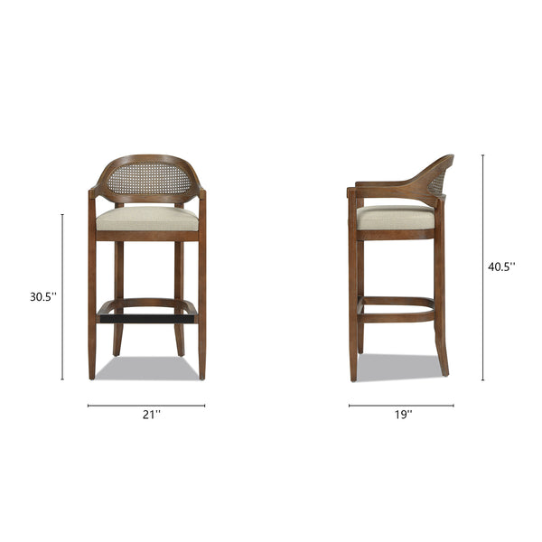 English Elm Jennifer Taylor Home - Americana Mid-Century Modern 30.5" Cane Back Bar Stool with Solid Oak Frame, Handmade Craftsmanship Beige B2719P296894