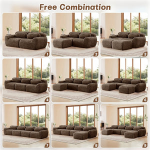 English Elm 114''soft Plush Modular Sectional Sofa with Cloud Cushions for Living Room Theater Chocolate W714S01540