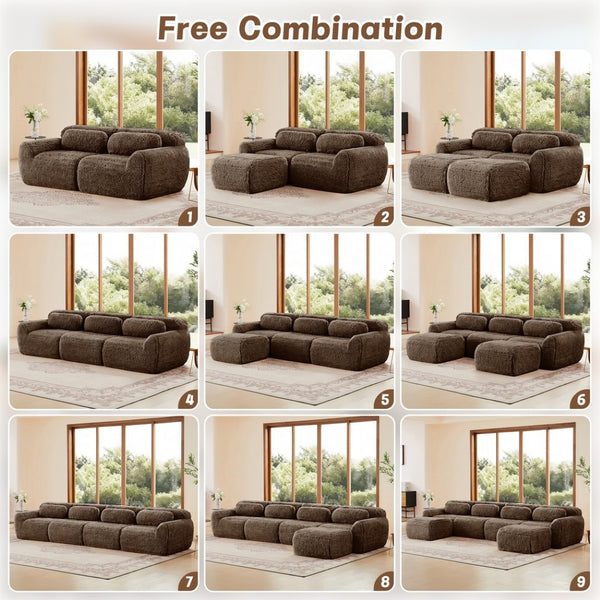 English Elm 114''soft Plush Modular Sectional Sofa with Cloud Cushions for Living Room Theater Chocolate W714S01540