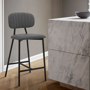 English Elm Othene Gray 26" Faux Leather Counter Stool with Padded Seat, Metal 4-Leg Base & I-Footrest, 250 lbs B2736P268572