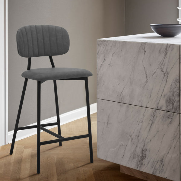 English Elm Othene Gray 26" Faux Leather Counter Stool with Padded Seat, Metal 4-Leg Base & I-Footrest, 250 lbs B2736P268572