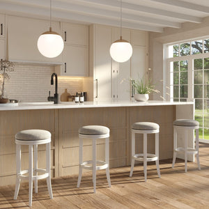 English Elm 31in. Backless Swivel Barstool Solid Wood Curved Legs Upholstered Seat Bar Kitchen White B2751P436425