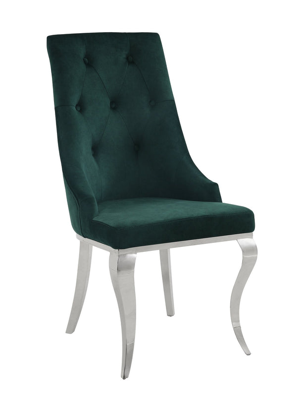 English Elm Dekel Upholstered High-Back Dining Chair Set of 2 with Tufted Padded Back, Stainless Frame and Legs Dark Green,Silver 49 L x 34 W x 25 H B2726P338651