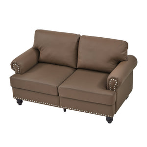English Elm 59.5" Modern Classic Loveseat Sofa with Storage, Solid Wood Frame, Coil Springs & Removable Covers Brown W1097S00176