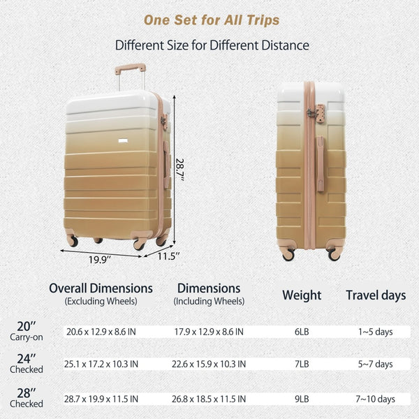 English Elm Luggage Sets 3 Piece Abs Hardshell Spinner Suitcase with Tsa Lock Lightweight Travel N726P203164D