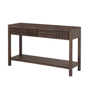 English Elm U_Style Modern Ash Veneer Console Table With Striped Design, 2 Drawers & Open Shelf For Stylish Storage N711P230810D-GIGA