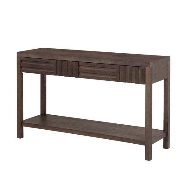 English Elm U_Style Modern Ash Veneer Console Table With Striped Design, 2 Drawers & Open Shelf For Stylish Storage N711P230810D-GIGA
