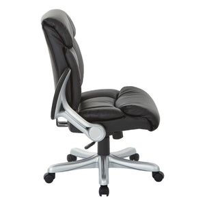 OSP Home Furnishings Executive Bonded Leather Office Chair with Lumbar Support Padded Arms and Ergonomic Tilt Silver/Black ECH8967R5-EC3