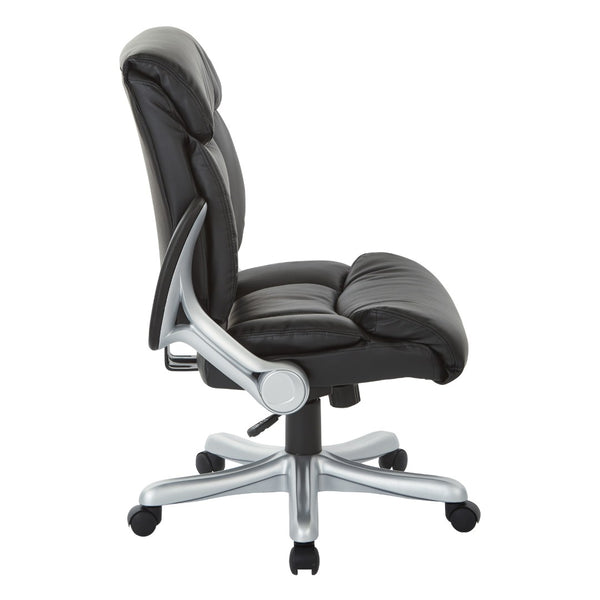 OSP Home Furnishings Executive Bonded Leather Office Chair with Lumbar Support Padded Arms and Ergonomic Tilt Silver/Black ECH8967R5-EC3
