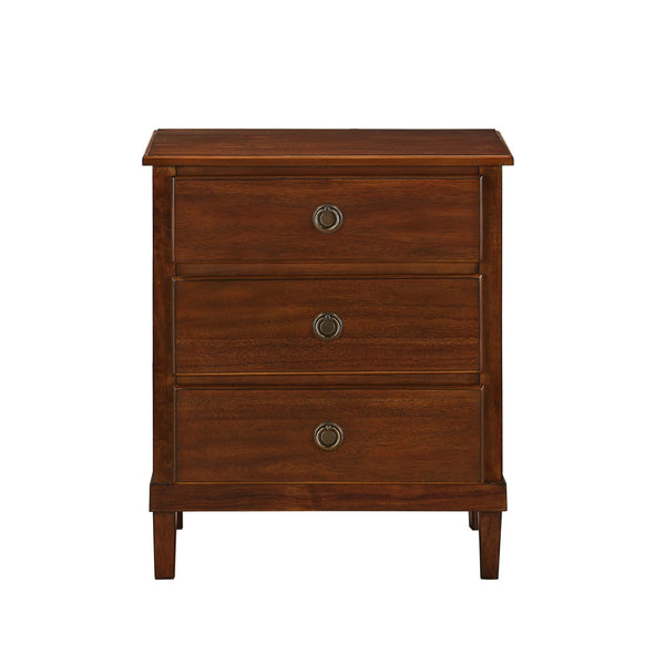 English Elm Chamberlin Brown Solid Wood 3-Drawer Nightstand with Antique Bronze Rings, Full-Extension Glides, 27" H B050P376938