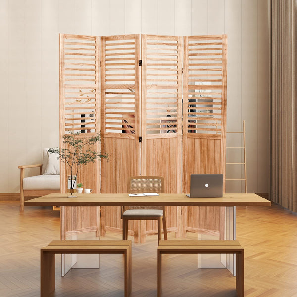 English Elm 55.2'' W X 65'' H Solid Wood Folding Room Divider – Stylish Privacy, Natural Finish, Versatile Design B205P241660