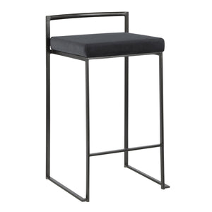 English Elm Fuji Stackable Counter Stools Set Of 2 - Modern Black Velvet Cushions For Stylish Small Spaces B202P221922