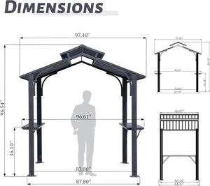 English Elm 8×5FT Hardtop Grill Gazebo with Galvanized Steel Double Roof, Stable Frame, Shelves, Hook, Opener Grey W1859S00102