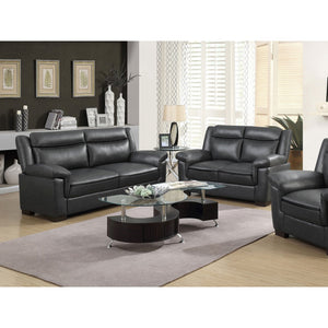 English Elm Borden Grey 2-Piece Faux Leather Living Room Set - Elegant Stitched Trim, Angled Arms, Plush Comfort for Lounging and Entertaining B062S00852