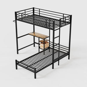 English Elm Metal Twin Over Bunk Bed with Full Guardrail Ladder and Convertible Iron Frame W3752S00010
