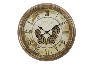English Elm Clocks, 23" Round Vintage-Industrial Wall Clock With Moving Gear Mechanism & Antique Finish B2710P287144