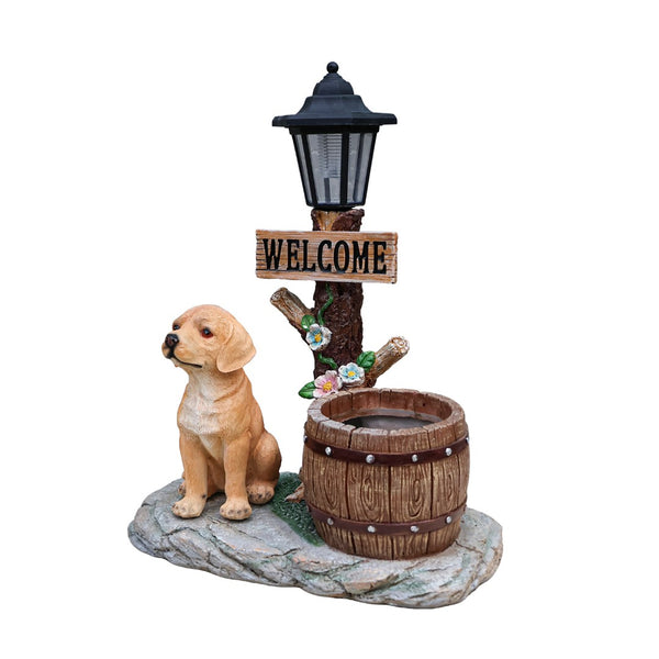 English Elm Labrador Solar Garden Statue with Led Glow and Built-in Succulent Planter Basin W5398P464237
